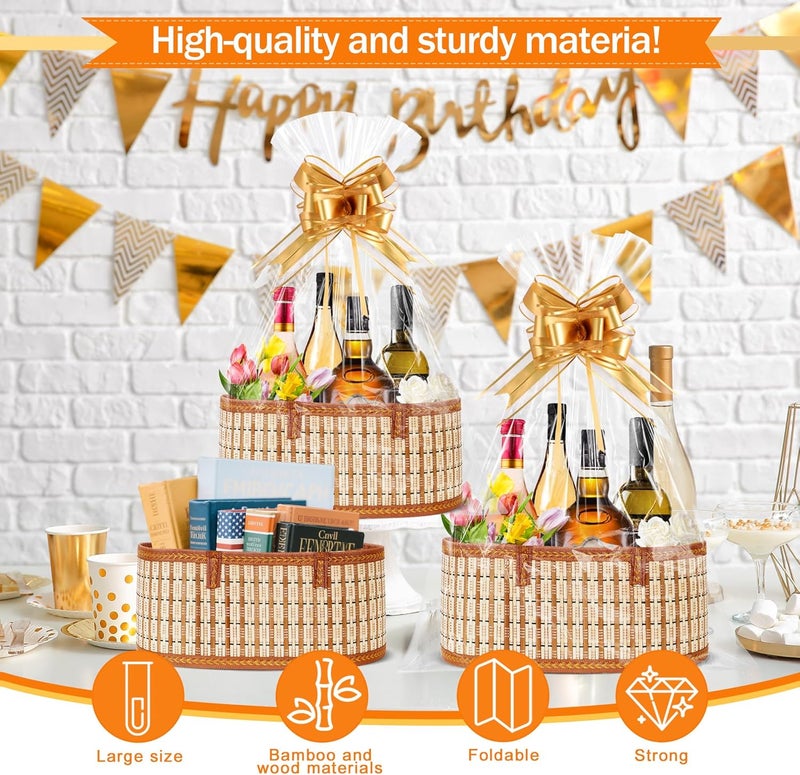 Orchidleaf 8 Set Baskets for Gifts Empty, Gift Empty Bamboo Basket Large, Foldable Woven Gift Basket with Handle for Baby Baptisms, Mother's Day, Christmas, Housewarming - Image 2